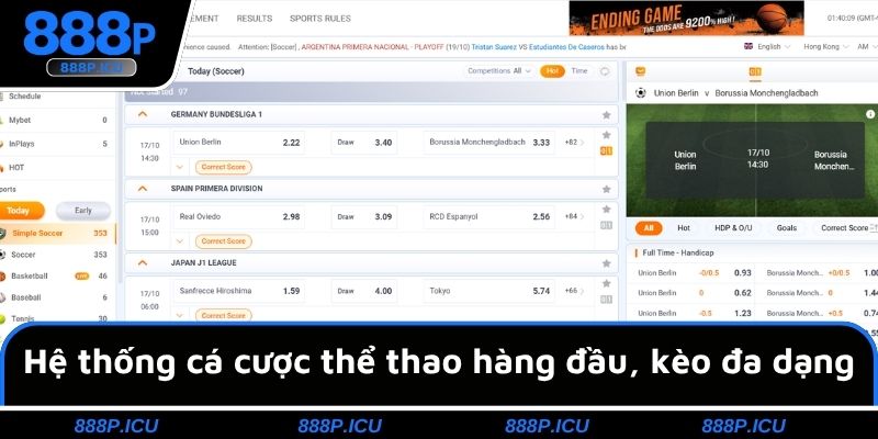 Hệ thống cá cược thể thao hàng đầu, kèo đa dạng